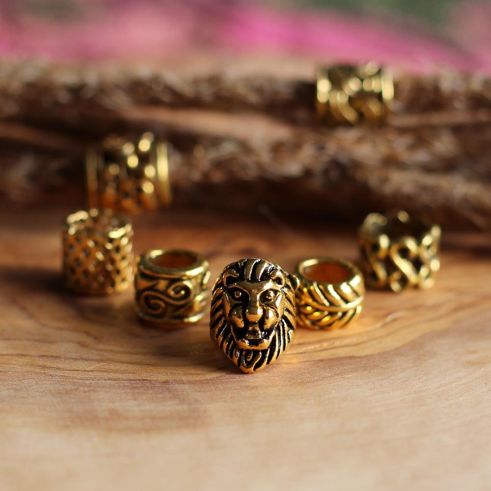 Lion Dread Bead Mix Gold - DREAD BEADS - Dreadheadshop